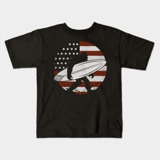 Surfing BIgfoot American Flag Kids T-Shirt